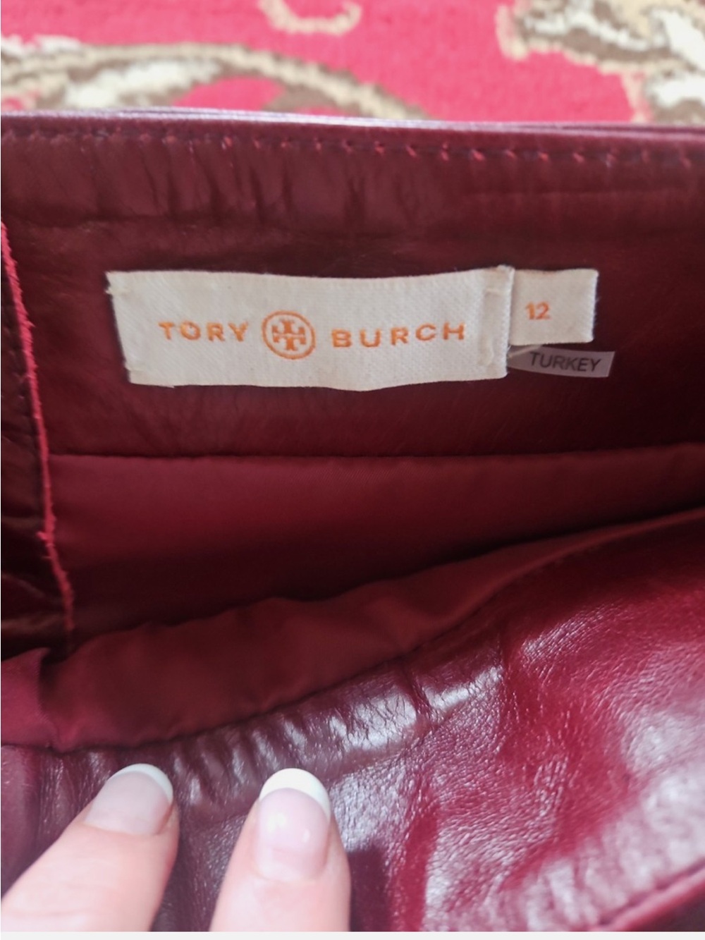 Tory Burch Bianca Burgundy Leather A-Line Skirt with Gold Buckle Front - Picture 5 of 6